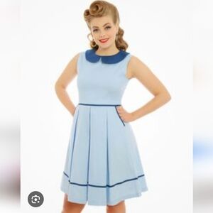 Lindy Bop Pastel Blue Retro Sailor Swing Dress 10 Rockabilly Pin-up Fit & Flare